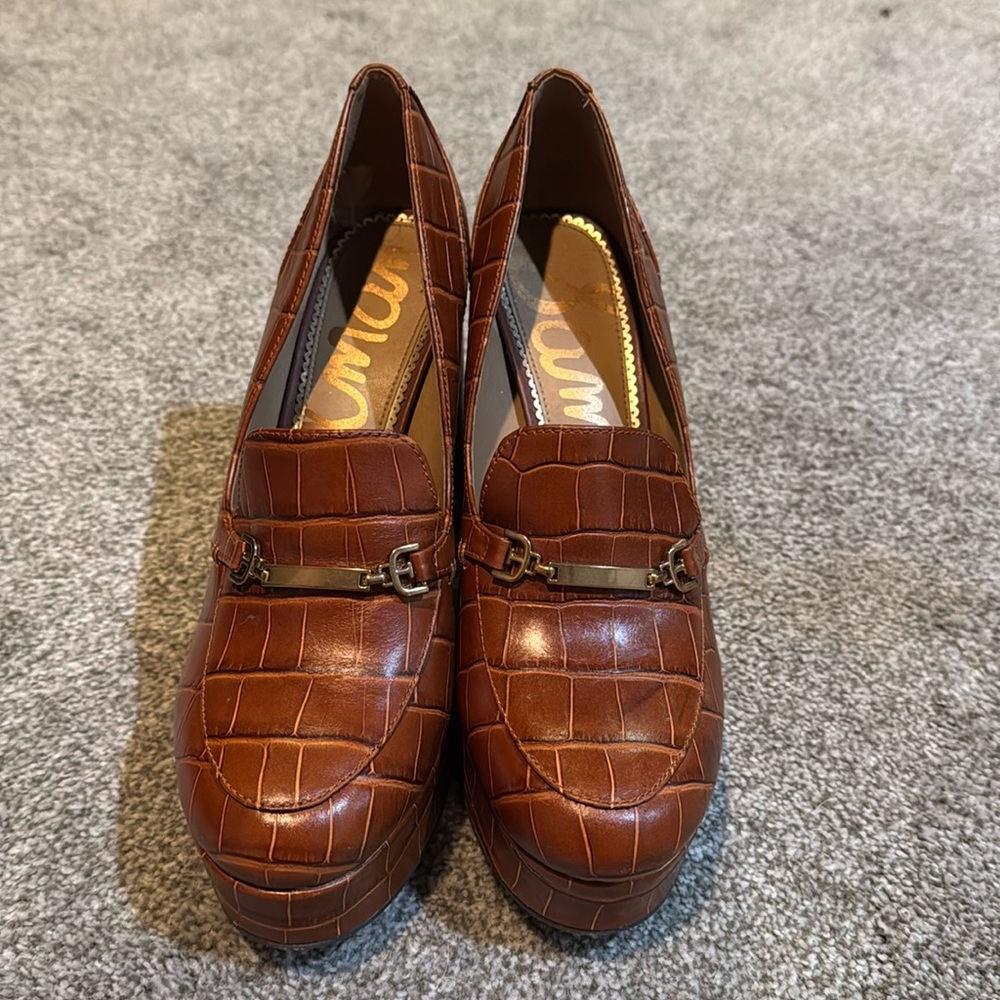 Sam Edelman heeled loafers alligator skin brown. Size8. Worn once.